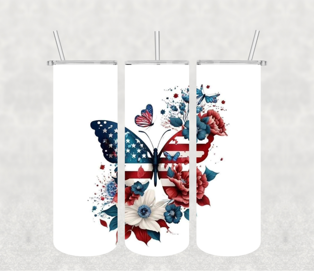 Red White and Blue Butterfly Tumbler