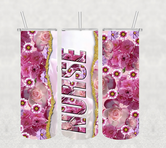 Pink Flower Nurse Tumbler